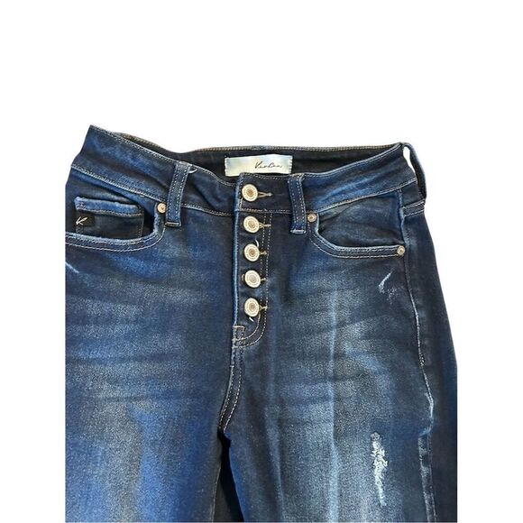 KanCan Women's High Rise Skinny Jeans Juniors Size 5 Blue Frayed Hem Stretchy - Picture 4 of 9